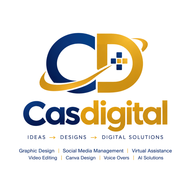 Casdigital logo: a navy C and gold D with the tagline Ideas, Designs, Digital Solutions
