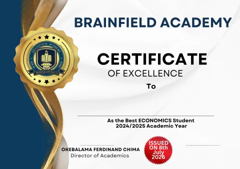 Brainfield Academy: Certificate of excellence