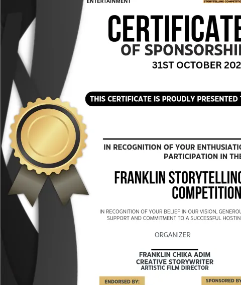 Franklin Storytelling Competition: Certificate of sponsorship, designed in Canva