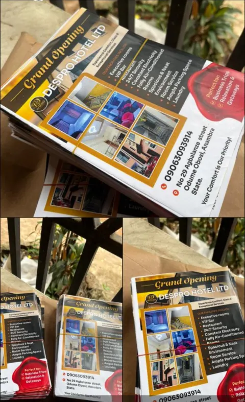 Despro Hotel, Obosi: Printed grand-opening flyers