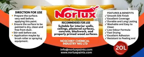 Norlux Paints: Paint label with directions and features, 20 L
