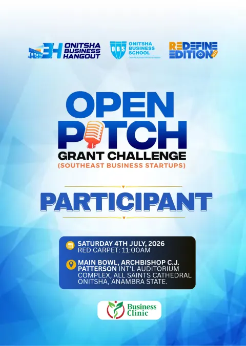 Onitsha Business Hangout: Open Pitch grant challenge participant card