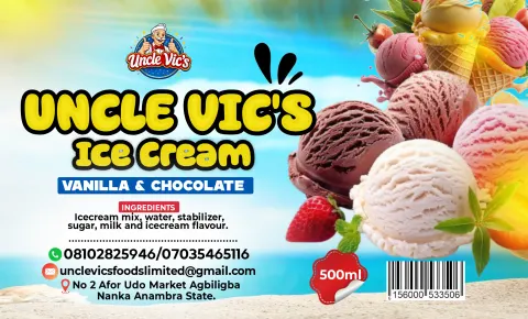 Uncle Vic’s Ice Cream: Tub label, 500 ml, second version