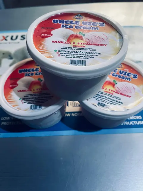 Uncle Vic’s Ice Cream: Tubs with the printed labels